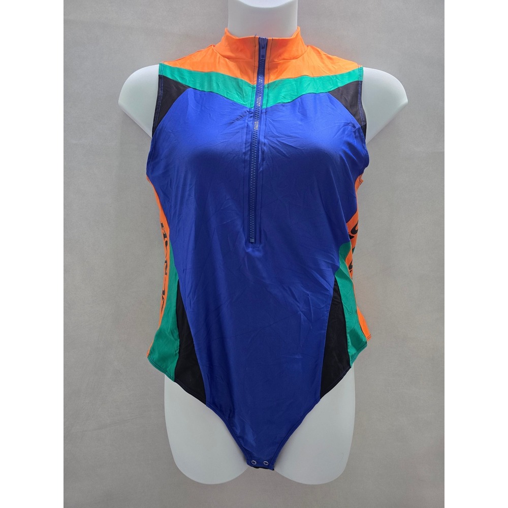 Honda Racing Multicolor Quarter Zip One Piece Rash Guard Beach Swimsuit Plus 2X